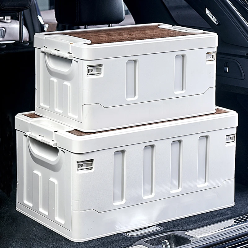 Heavy Duty Plastic Folding Container with Wood Lid European Design Style for Home Living Sundries Decorative Folding Box