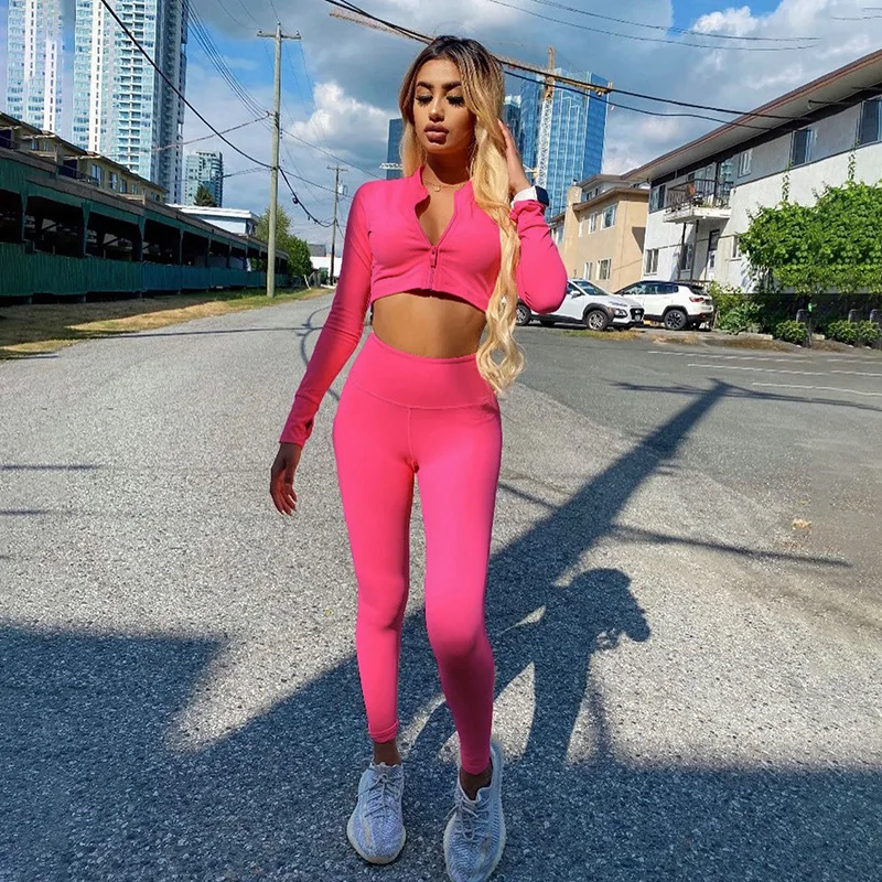 A21ST412 Casual Knitting Tight Activewear Outfit 2 PIECE SETS WOMEN Sport Gym Fitness Set