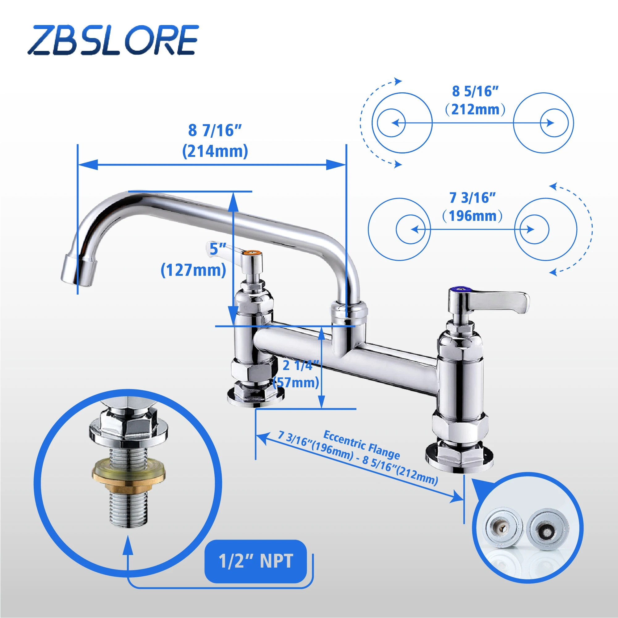Sink Tap Flexible Hot And Cold Brass Commercial Kitchen Deck Mounted Sink Taps