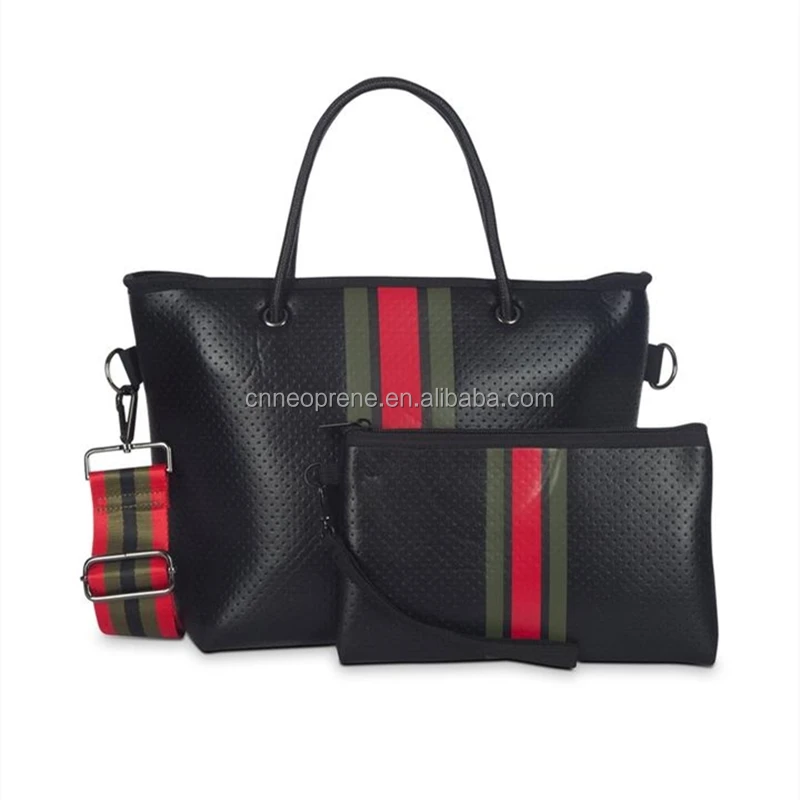 
Wholesale Handbag Bolso Beach Bags Tote Summer Customize OEM Handbag Perforated Neoprene Tote Travel Bag 