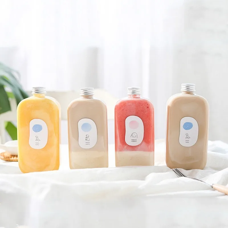 High Grade 350ml Cold Brew Coffee Flat Square Transparent PET Plastic Juice Bottle