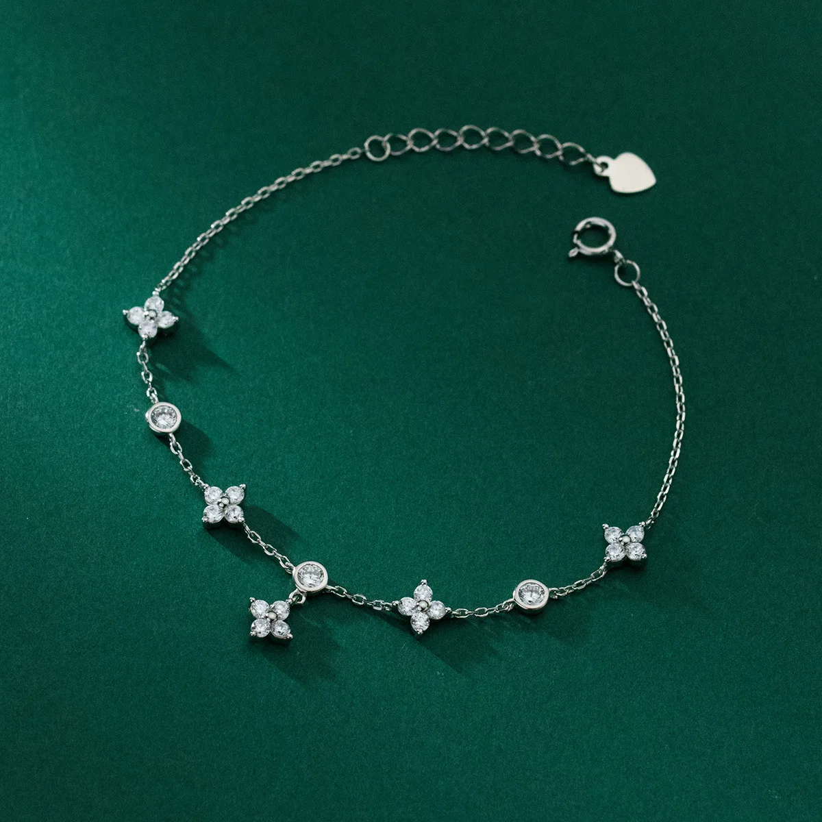 Beautiful Bling Cubic Zirconia Flower Pendant Charm Bracelet Pure 925 Sterling Silver Clover Bracelets
