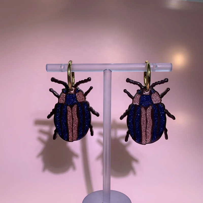 2021 new style wholesale acetate Insect glitter Earrings with gold metal fashion jewelry for girls women