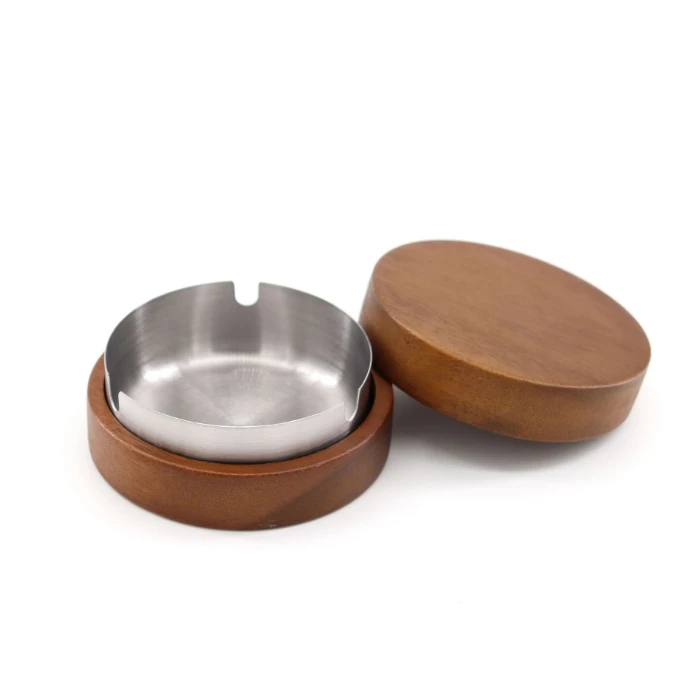 Real Walnut Wood 3 Parts Ashtray Smoking Outdoor Cigarettes Ash Tray with Lid smell proof