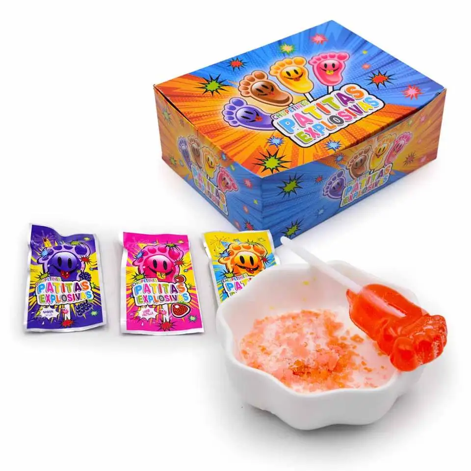 magic pop popping sour fruit flavour foot shape lollipop candy with sour powder candy