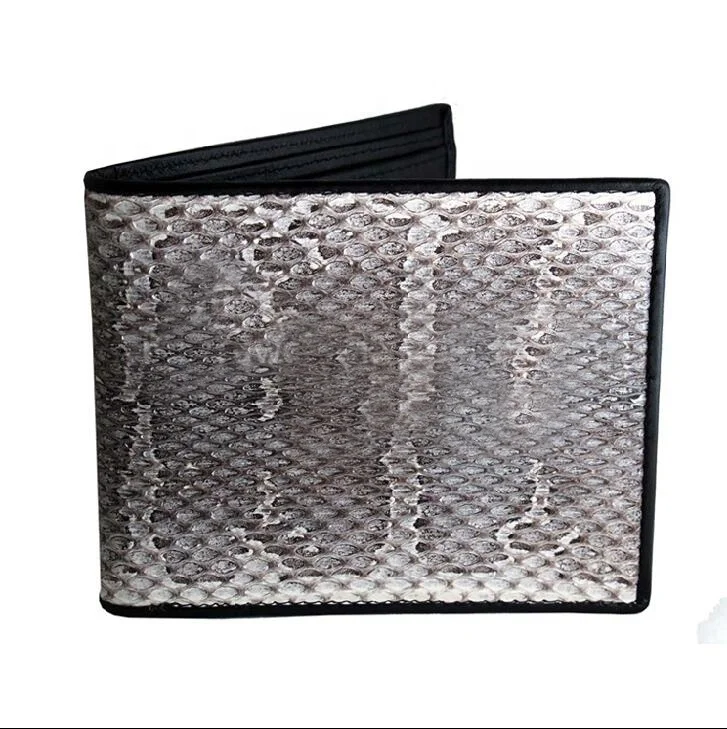 Brand new luxury hand-crafted gray genuine snakeskin leather slim wallet