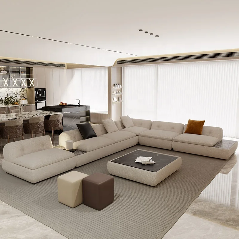 Italian High-End Minimalist Modular Moon combination Sofa Set New Design Genuine Leather Fabric for Luxury Hotel Living Room