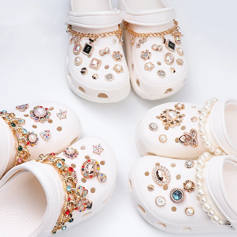 Fashion Women Men DIY Bling Crystal Rhinestone Pearl Shoe Charms Jewelry Set Decoration for Birthday Gift