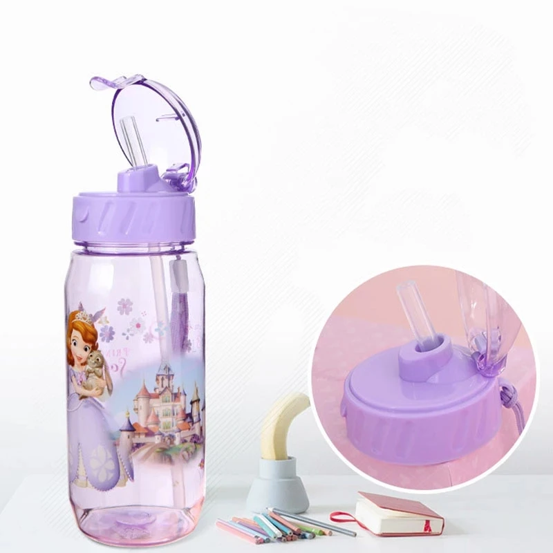 Mickey Mouse Cartoon cups With straw kids snow White Captain America Sport Bottles girls Princess Sophia Feeding cups