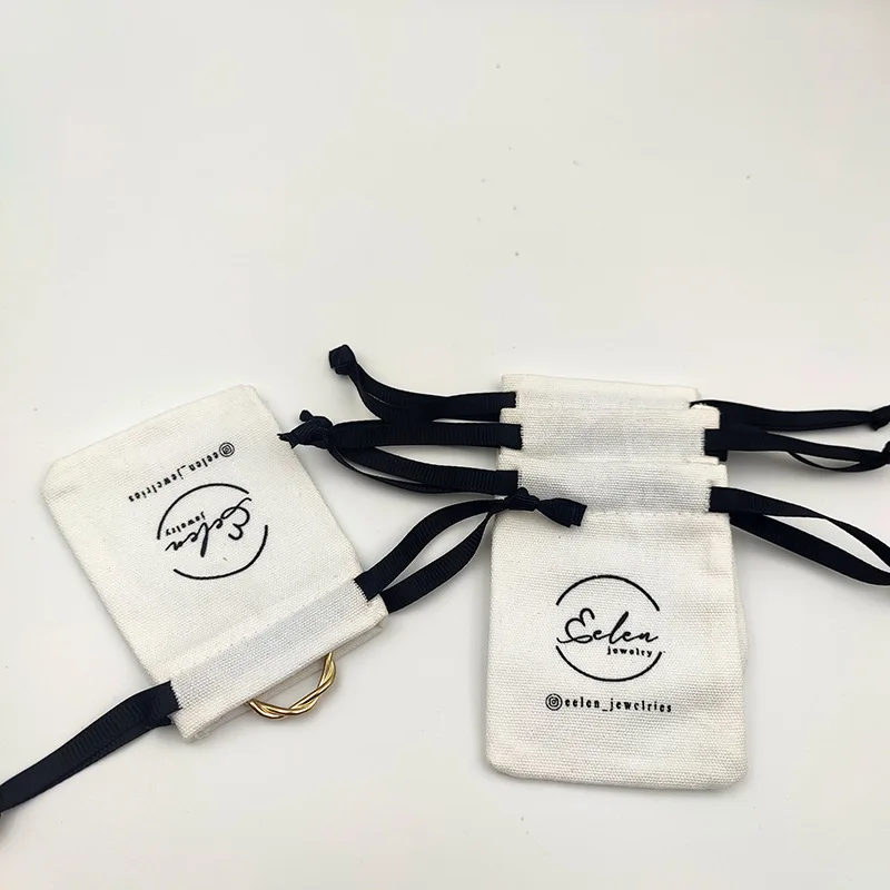 Custom cotton shell cosmetic make up  pouch printing gold writing small jewelry package jute and bamboo cotton pouch with logo