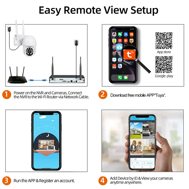 Tuya Smart IP Auto Track 1080P HD Wifi Home Security Cctv Wireless Camera Wifi Outdoor NVR 4Ch