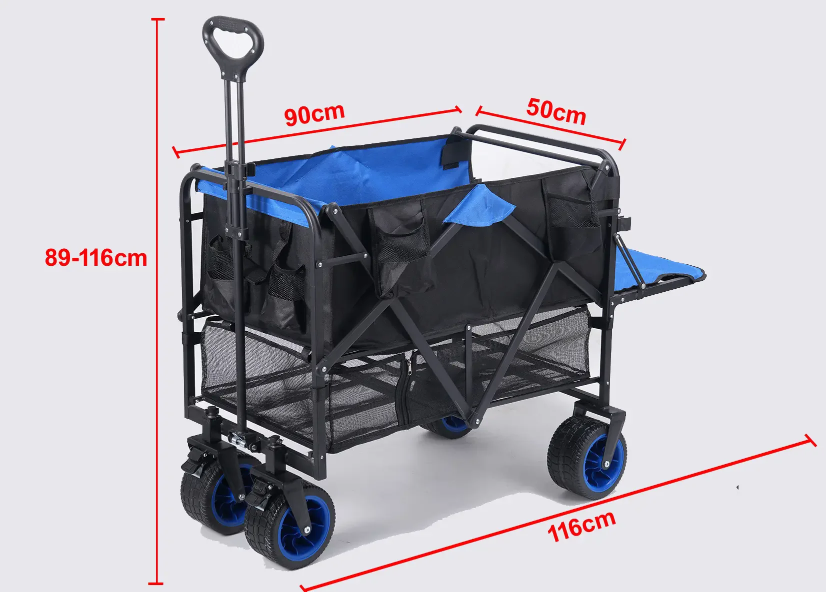 Double layered space cargo wagon cart big wheel large capacity trolley with open bucket camping outdoor for beach picnic