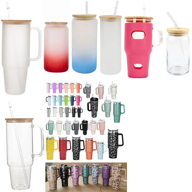 Gifts 32oz High Borosilicate Cup Handle Cover Glass Sublimation 40oz Tumbler With Straw Lid SIMPLE cold iced juice 50oz coffee