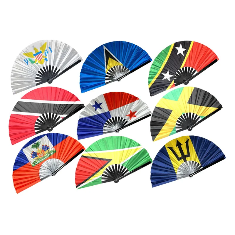 Plastic Cheer Hand Fan Promotional Gift Trinidad and Tobago Jamaica Panama Barbados Flag Folding Fans