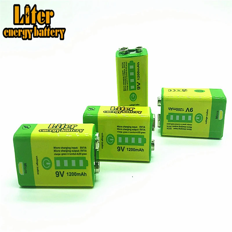 
9V lithium ion battery 1200mAh rechargeable via USB port Charge and discharge 