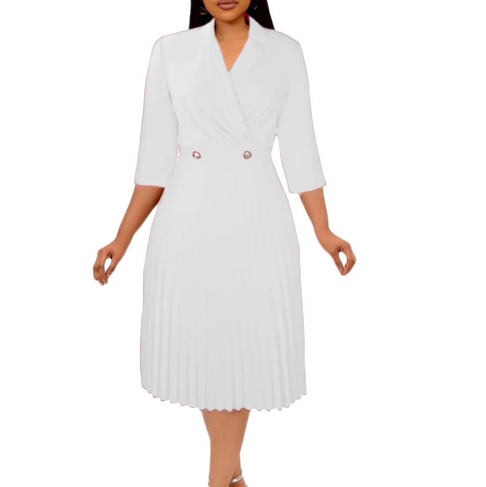 Autumn Elegant Suit Women Formal Work Career Dresses 2022 Pleated Dress Ladies Office Dresses