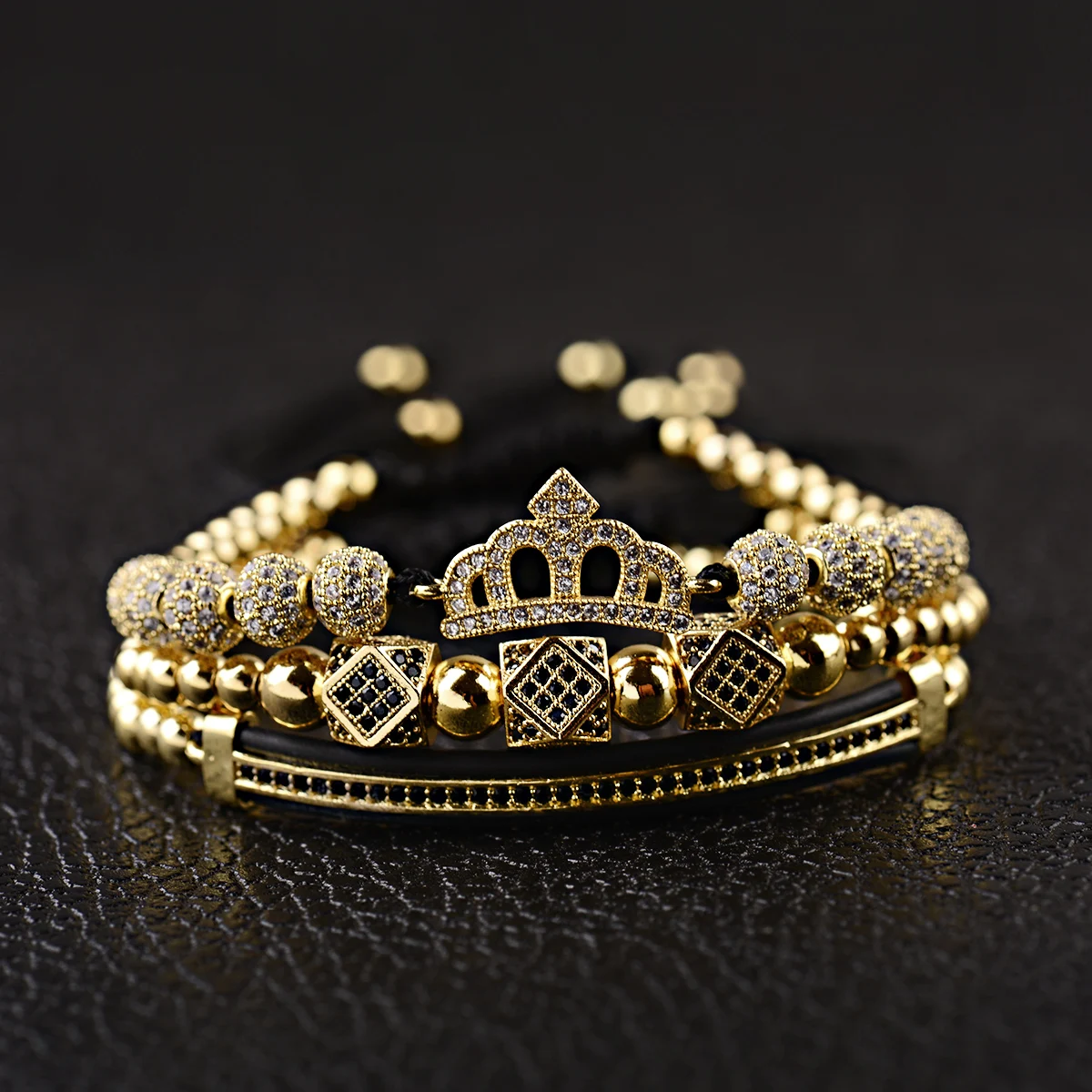 Luxury Women Men Zircon Crown Bead Macrame Adjustable Queen King Couple Bracelet For Women Men