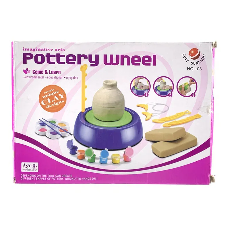 hot 2024 Popular Early Educational Mini DIY Art Craft Kit Diy Clay Pottery Toy Pottery Wheel Toy for Kids