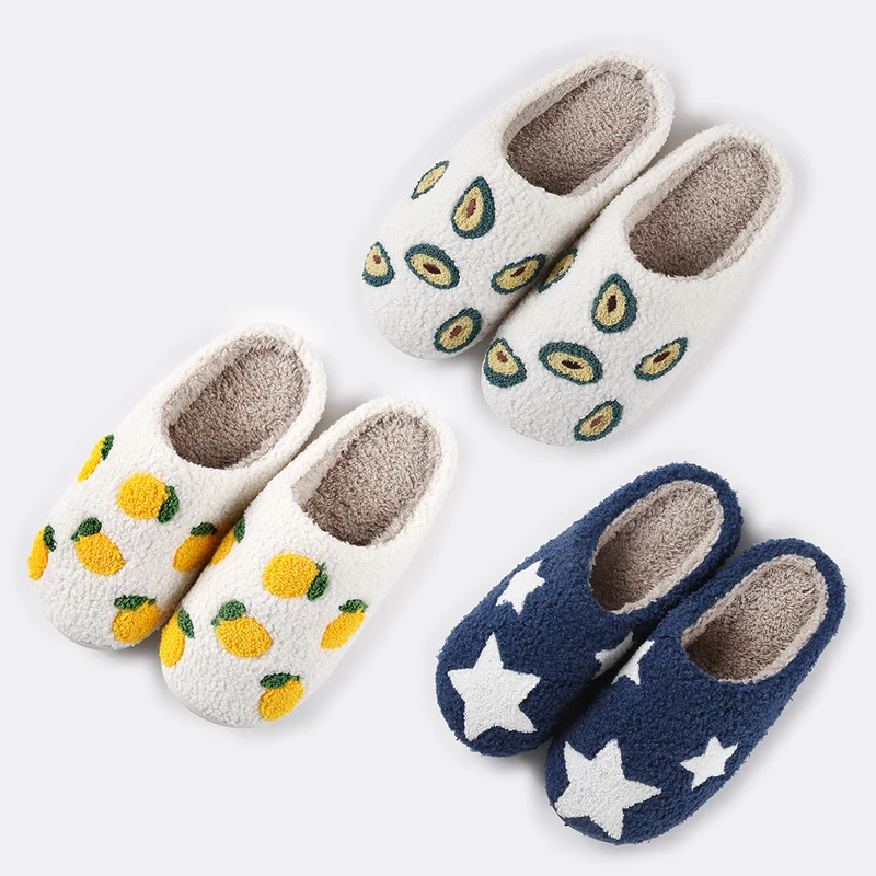 Wholesale Custom Animal Prints Cute fluffy fuzzy Linen Slippers Dog Cat plush Home Slides Ladies Winter Indoor Slipper