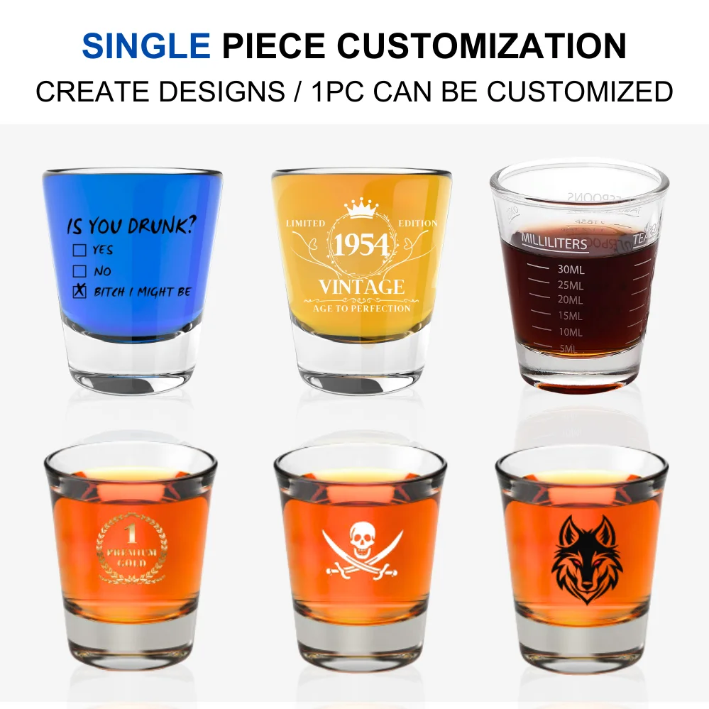 Wholesale Custom Logo Branding Shot Glasses Sublimation Blank Whiskey Glassware Small Bullet Tumbler