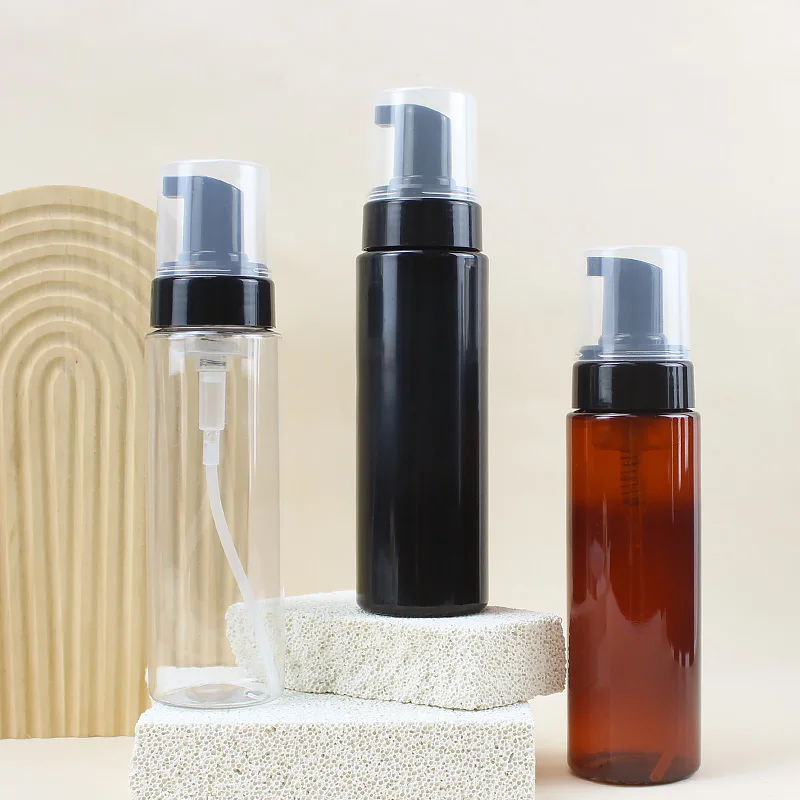 250ml Plastic PET Liquid Soap Bottles Packaging White Black Amber Foam Pump Bottle Soap