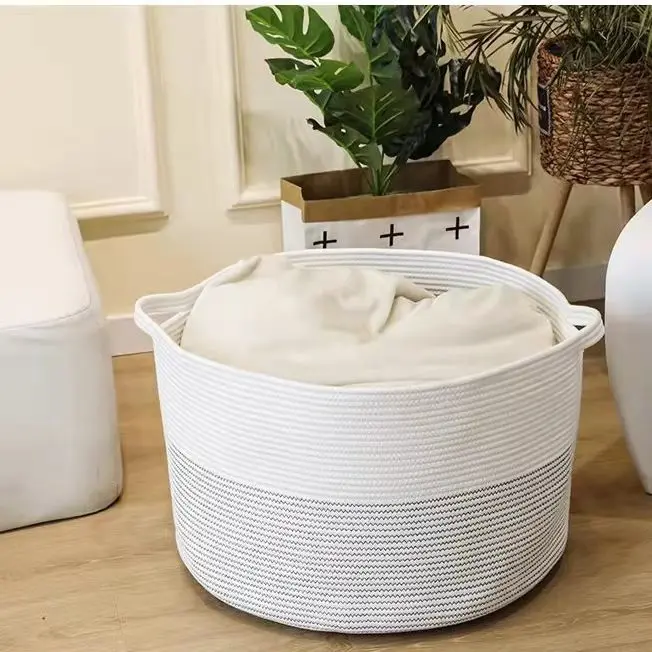 Nordic Wind Cotton Rope Woven Storage Basket Folding Cotton Rope Dirty Clothes Basket Clothing Sundry Laundry Bags & Baskets