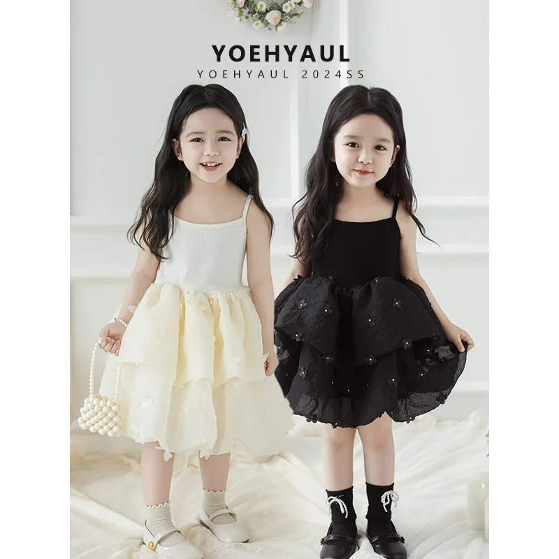 YOEHYAUL LX0140 Elegant Little Girls Princess Dress Strap Sweet Flower Baby Girl Dress for Birthday Kids Frock Girls Dress