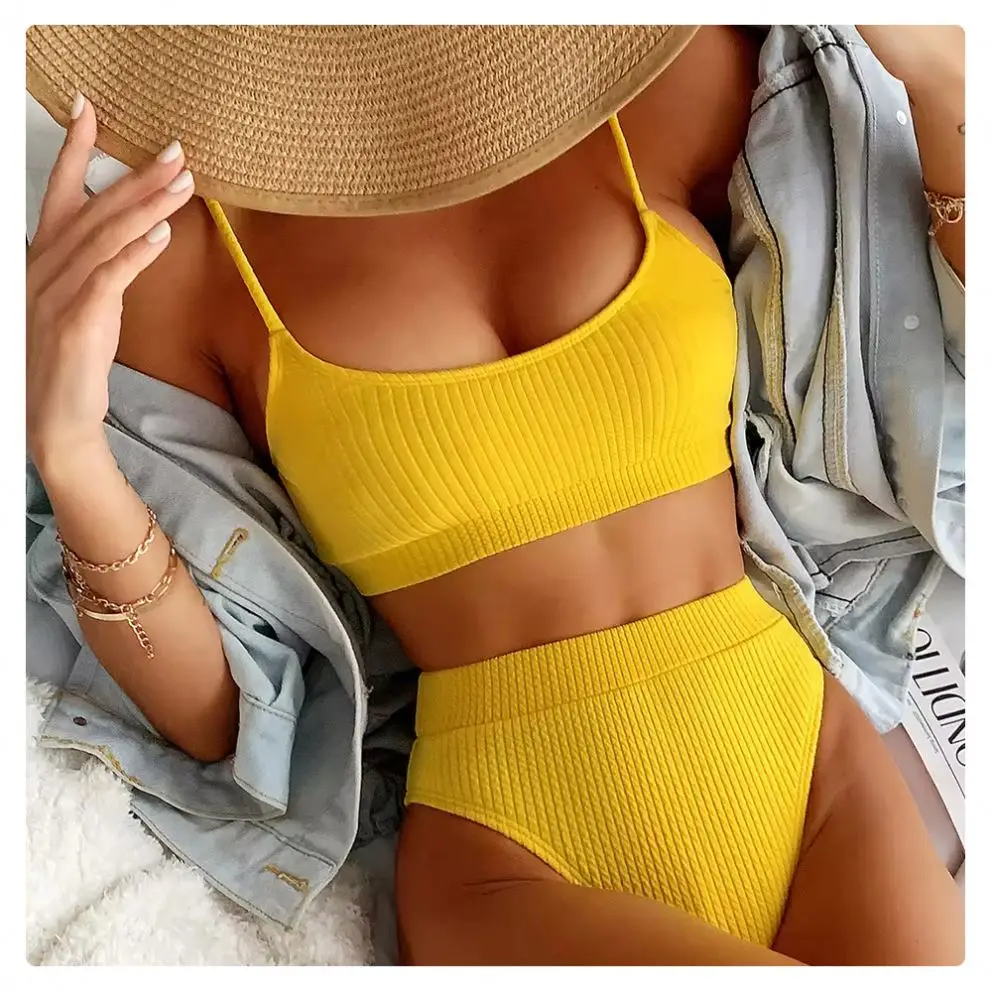 Custom Logo Women Swimwear Bikini Two Piece Sexy Swimsuit Solid Color Beachwear Hot Sale Swimming Suit