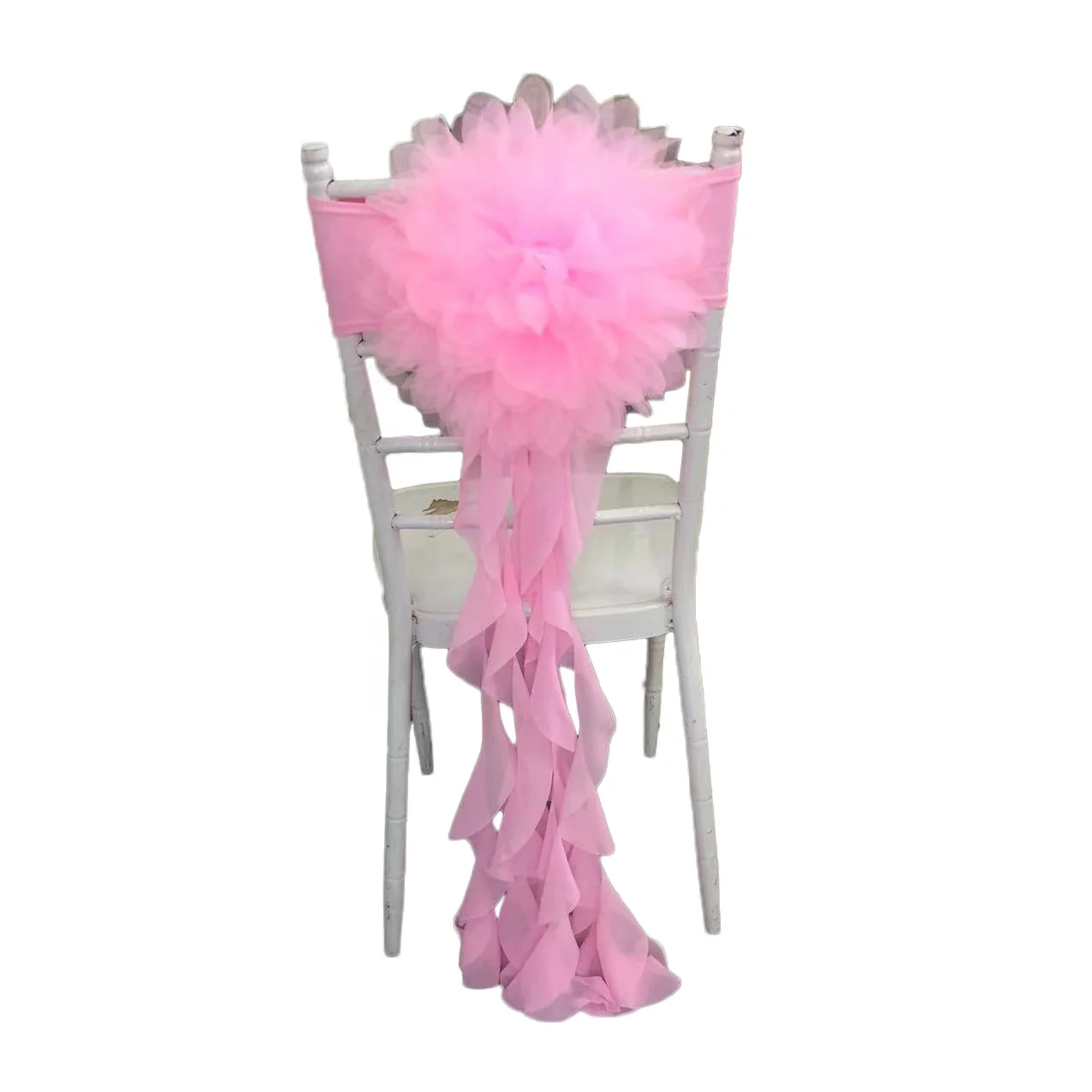 Curly willow big flower spandex wedding chair sash