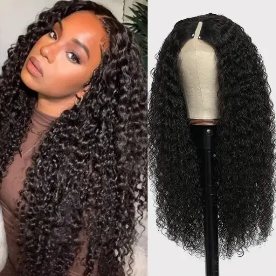 180% Density Brazilian Natural V Part Wig Human Hair Jerry Curl,Raw Burmese Hair Glueless V Part Wig for Black Woman
