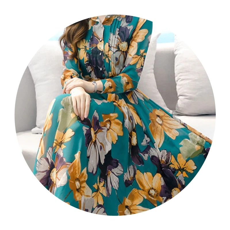 Top Quality Promotional Custom Chiffon Dress Woman Elegant Vintage Floral Dress Doll Collar Dress