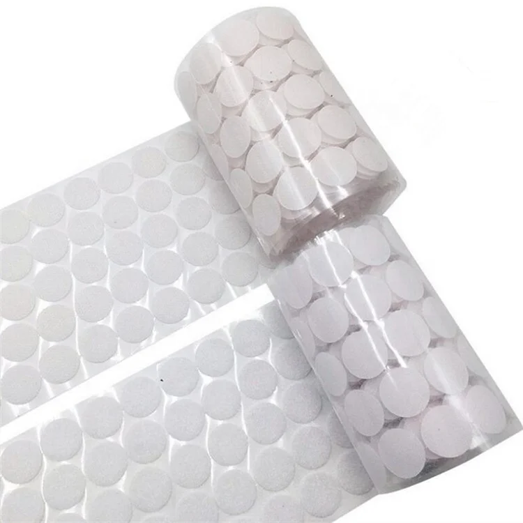 10 15 20 mm Customized size Self-Adhesive Strong Sticky Die Cut Colored  Back Glue Hook And Loop Round Dots/ Circles/ Tape