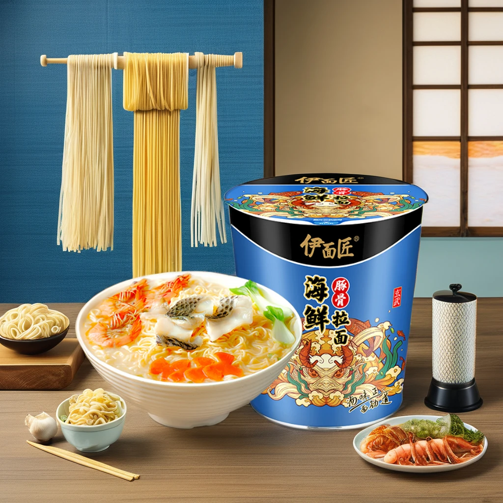 Китайский рамен оптовая продажа пряный вкус морепродуктов свиная кость Лапша Рамен чашка быстрого приготовления