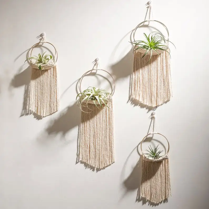 Macrame Air Plant Holder Boho Wall Hanging Macrame Pod Pocket Mini small plant hanger nest