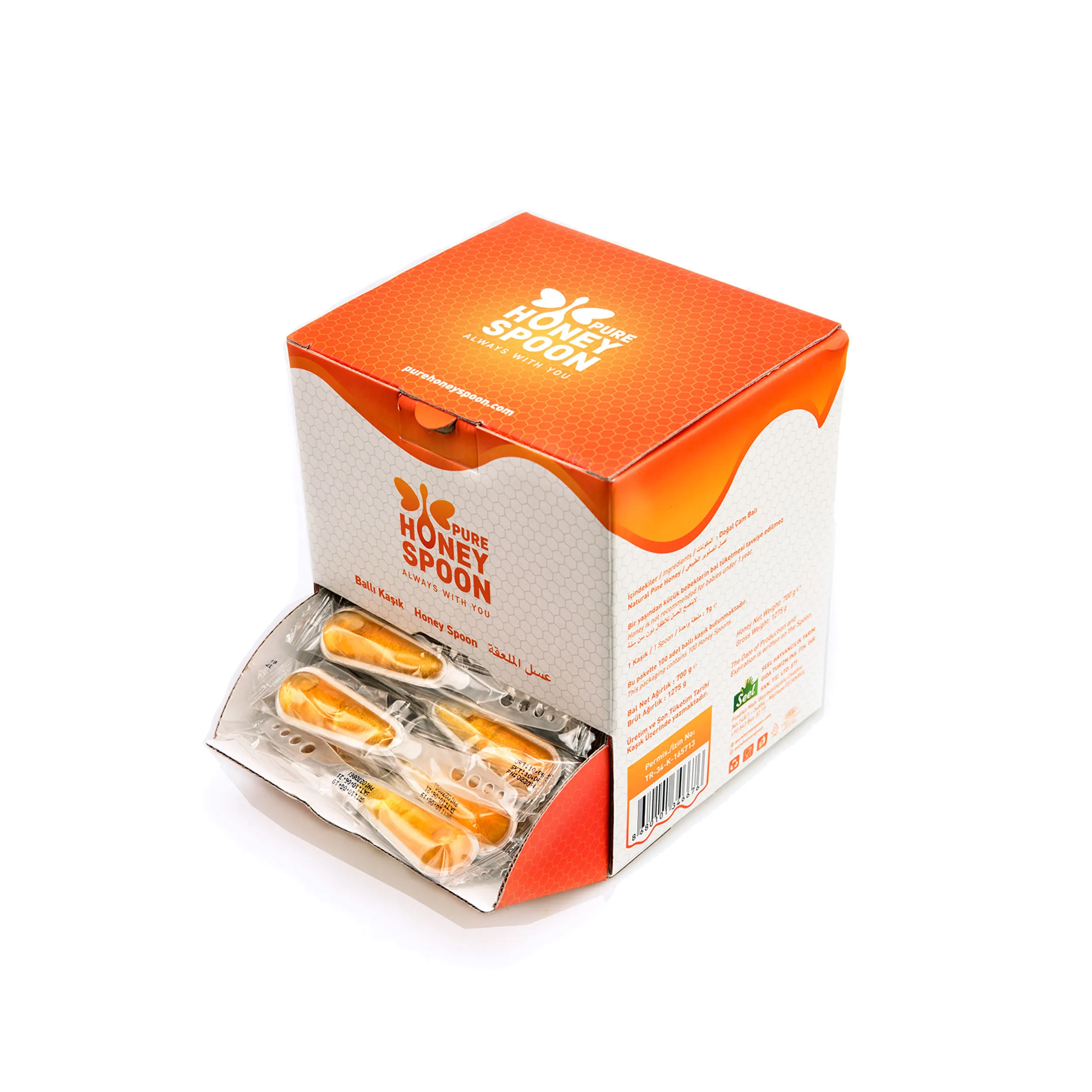 7 Gr x 100 Pcs Pure Honey Spoon Pine Natural Honey %100 Natural 100 Pcs Honey Spoon Cartoon Box