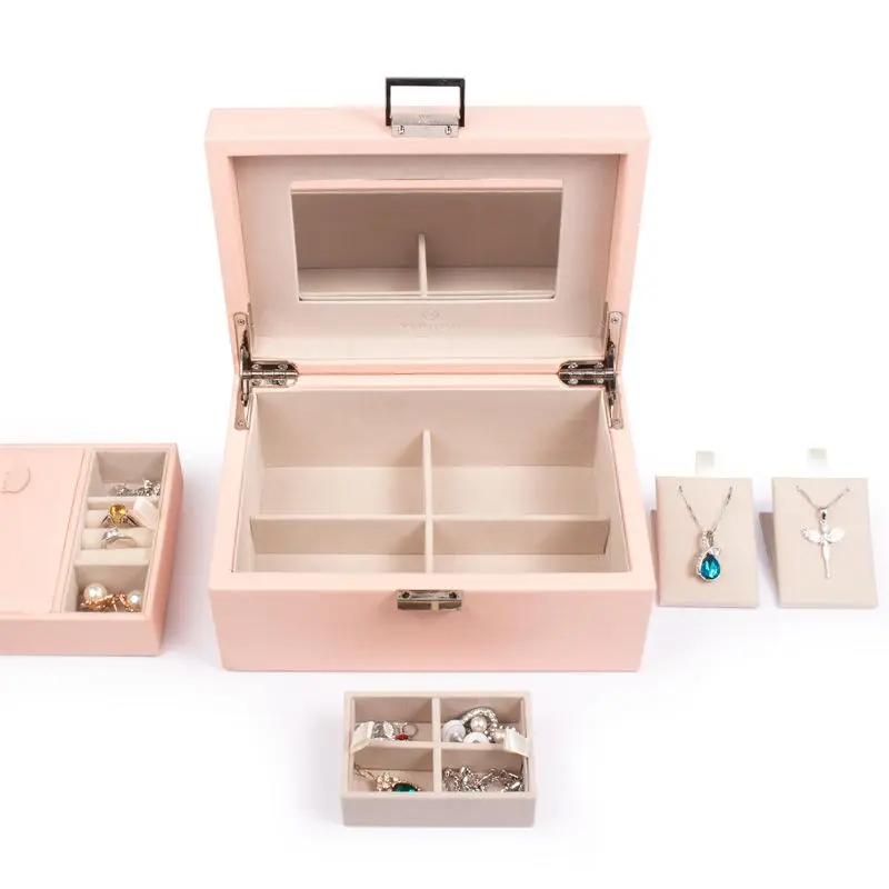 
TA MINGREN Wholesale Leather Cover Jewelry Organizer Storage Case Luxury Wooden Jewel Box 