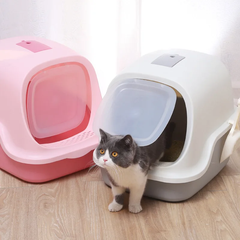 New Design Cat Clean Up Products Plastic Large Space All Closed Cat Toilet Luxury Cat Litter Box Sandbox With Shovel