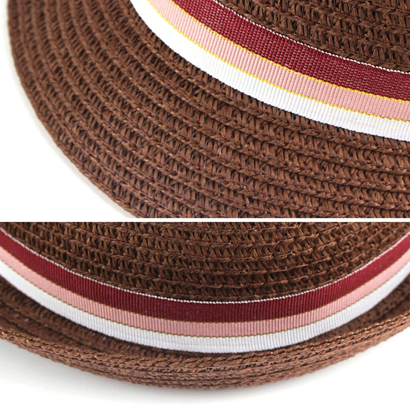 Women Men UPF 50+ Straw Fedora Hat Packable Short Brim Roll Up Trilby Hat Panama Summer Beach Sun Hat