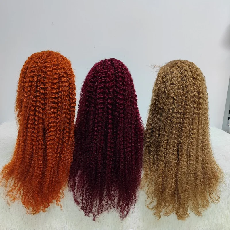 Letsfly Customize 300% Density 5x5 Colored Orange 99J Curly Lace Wig 350gram Human Hair Wigs 30inch Brazilian Hair