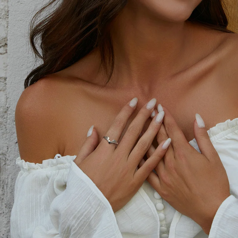 fine jewelry 925 sterling silver heart rings Delicacy Angel heart wedding rings Adjustable open rings jewelry for women