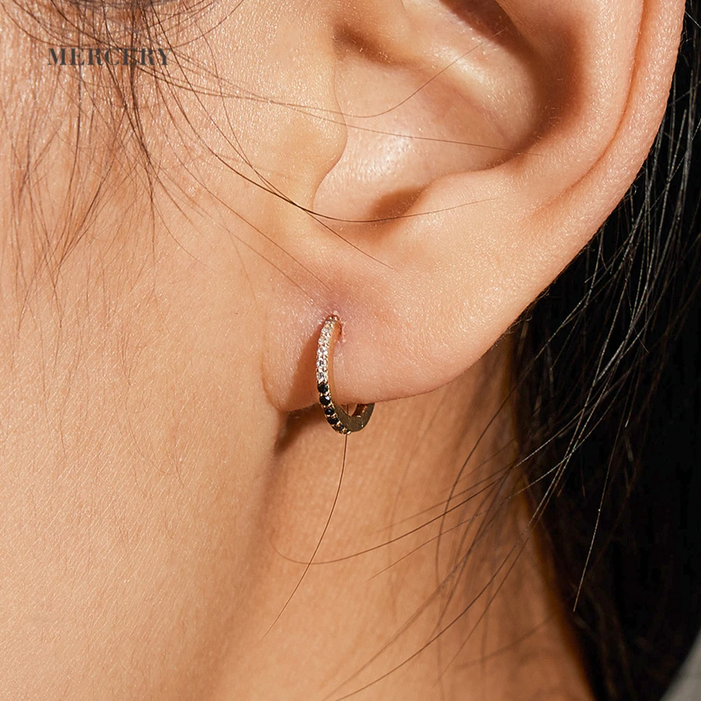 Mercery 14K Solid Gold Fine Jewelry Wholesale 1 Gram Gold Beautiful Black And White Diamond Designed Huggie Earrings
