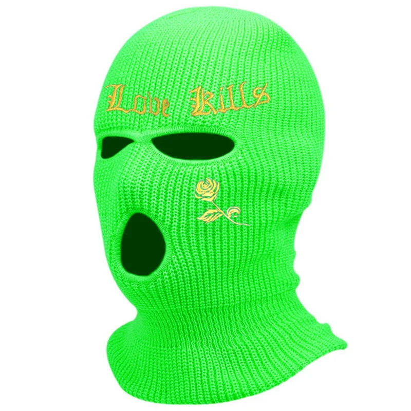 Stock Fluorescent Green Balaclava Hats High Quality Custom Logo Winter Knitted Black Neon Balaclava Three Hole Ski Mask