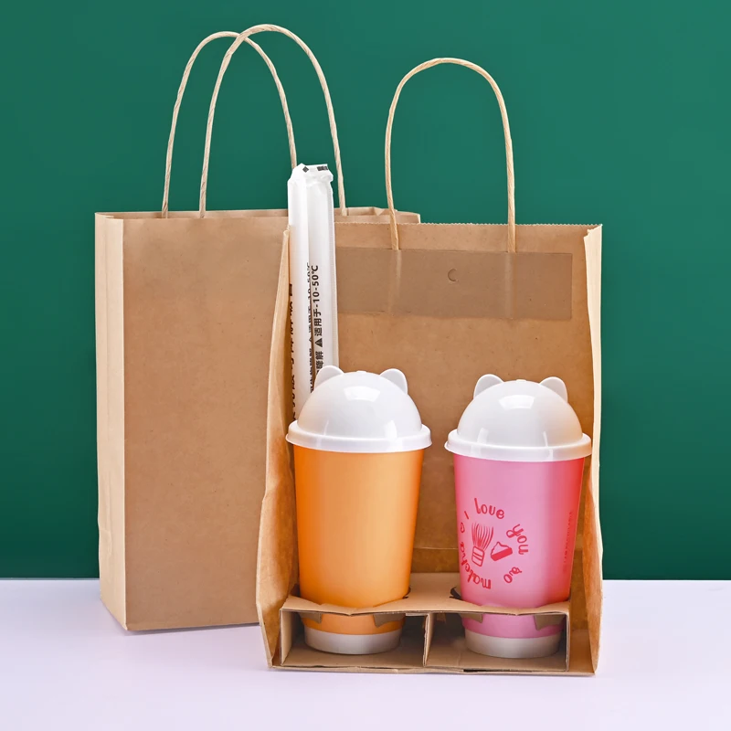 Wholesale Brown Kraft Paper Bag Accept Custom Printing Stock Gift Bag Fast Food Take Away Twisted Handle Shopping Bag