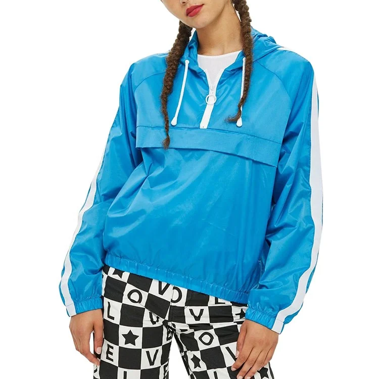 Brand Custom Colorblock Half Zip Hooded Anorak Pullover Winter Hoodie Jacket Women Windbreaker