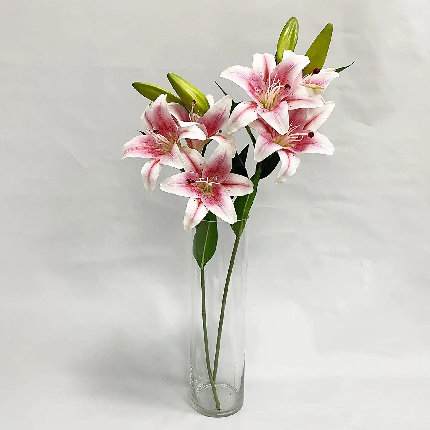 Faux Lily for Indoor Decor 28 inch Artificial Stargazer Lily Flowers Real Touch Lily 3 Heads 2 Buds Pink Flowers