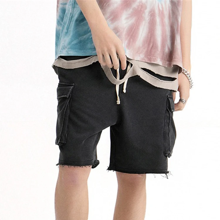 2021 High Street Retro Distressed Blank Breathable Cotton Cargo Shorts With Pockets For Men