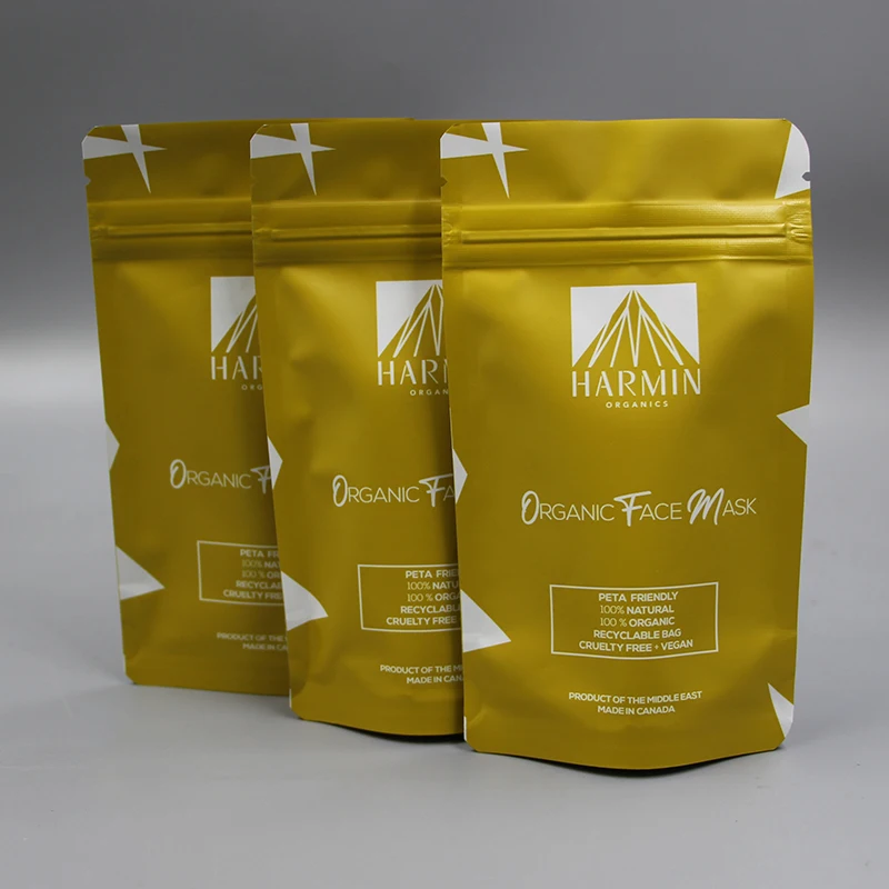 Customizable Size Recycled Aluminum Foil Stand up Pouches with Handle for Cosmetic Packaging Bags Face Mask and Facial Cleanser