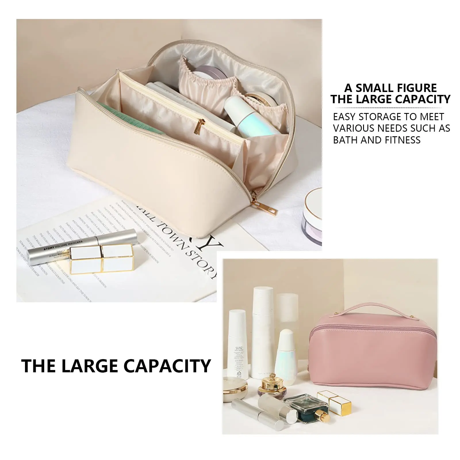 Portable Toiletry travel  Bags & Case Make up organizer PU leather cosmetic bags with sewed inter bag