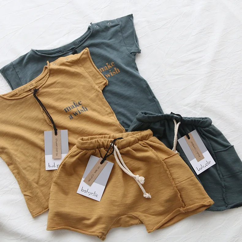 Baby Boys and Girls Summer Clothes 100% Cotton Fabric Short Sleeve Cartoon T-shirt+Short Pants Cotton Suits