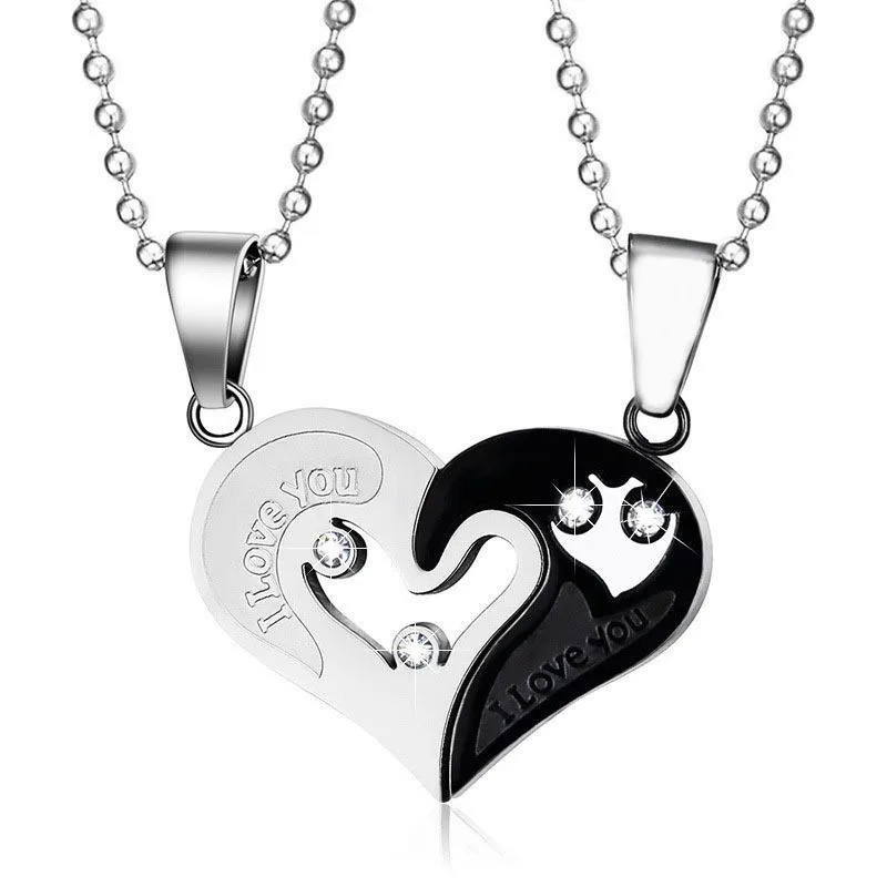 Fashion Custom Jewelry Heart Shape Pendant Love Couple Chain Necklace Stainless Steel Women Jewelry